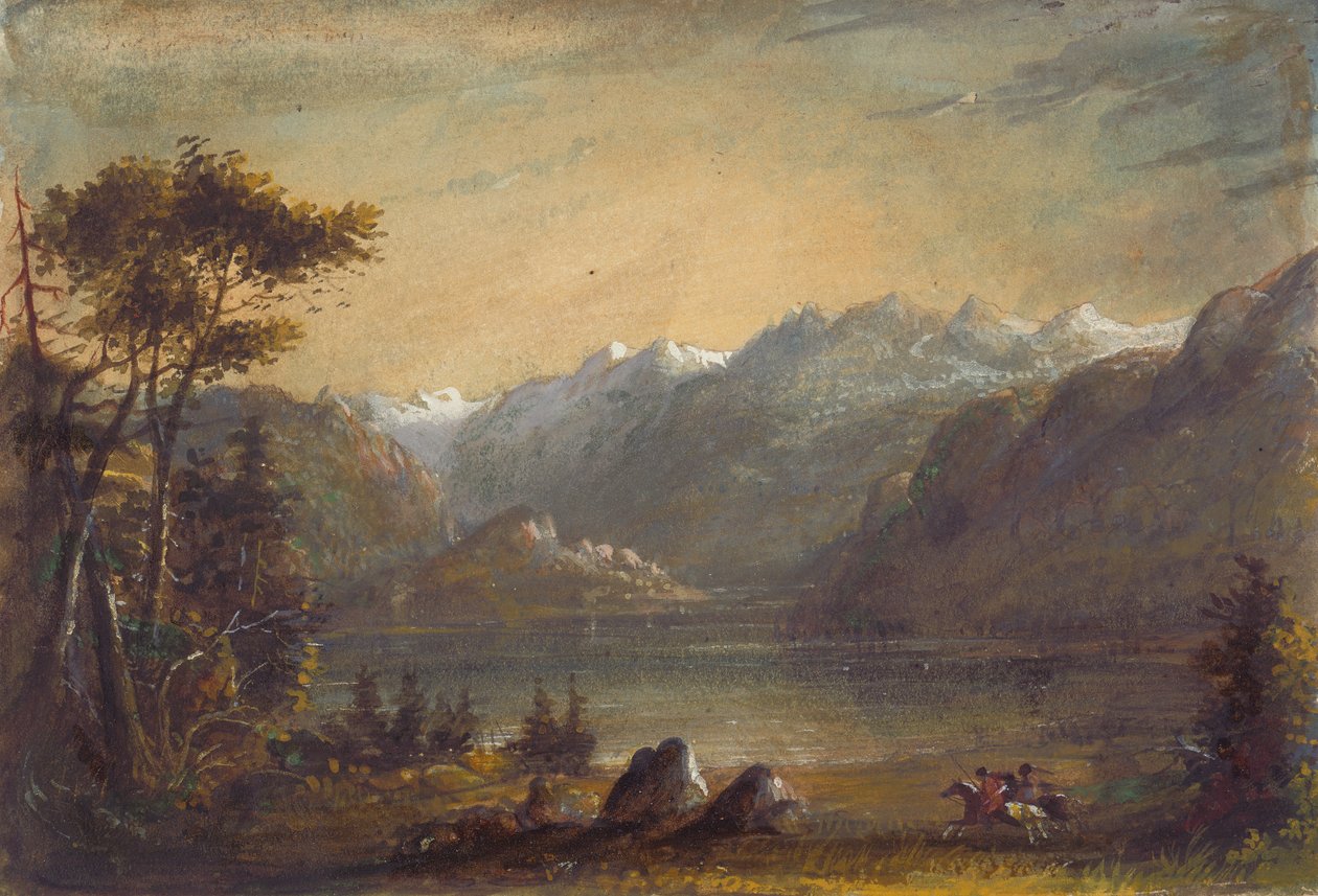 风河山湖景，约 1837 年（纸面水彩和水粉画） 作者 阿尔弗雷德·雅各布·米勒