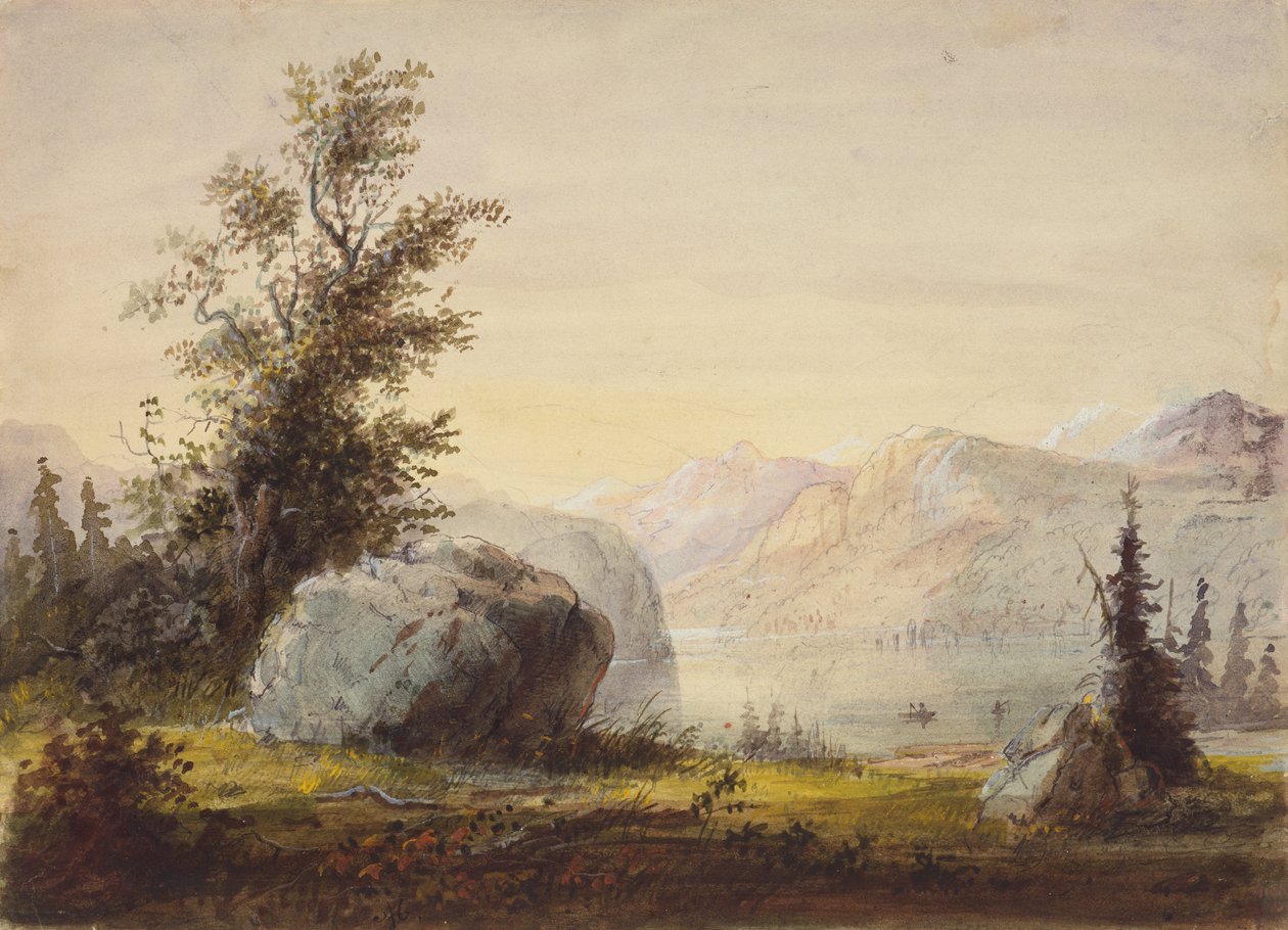 风河湖，约 1837 年（纸上铅笔、水彩和水粉画） 作者 阿尔弗雷德·雅各布·米勒
