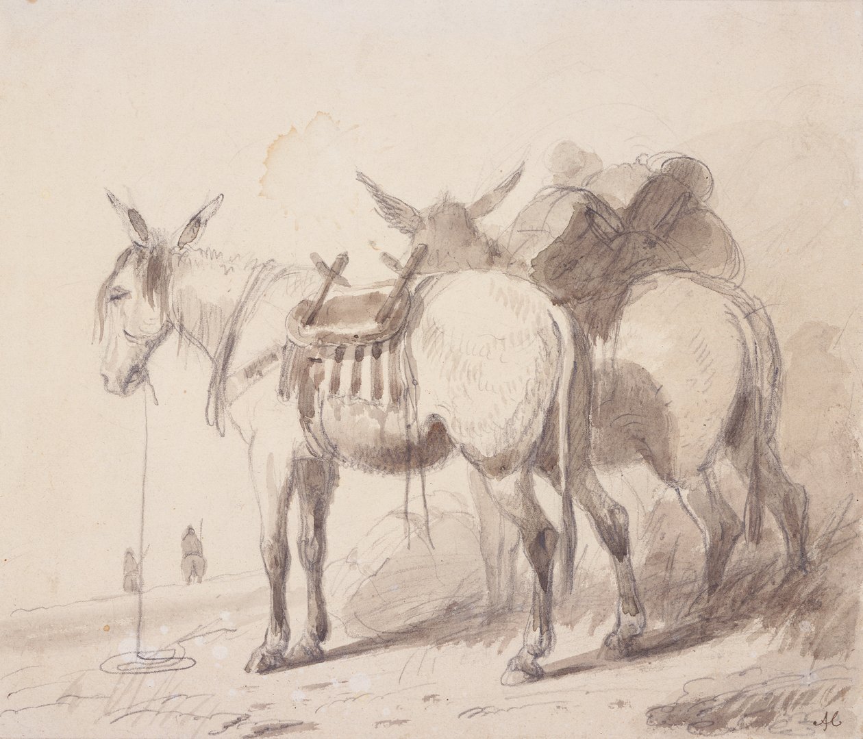 骡子装备，约 1837 年（纸上铅笔和水彩画） 作者 阿尔弗雷德·雅各布·米勒