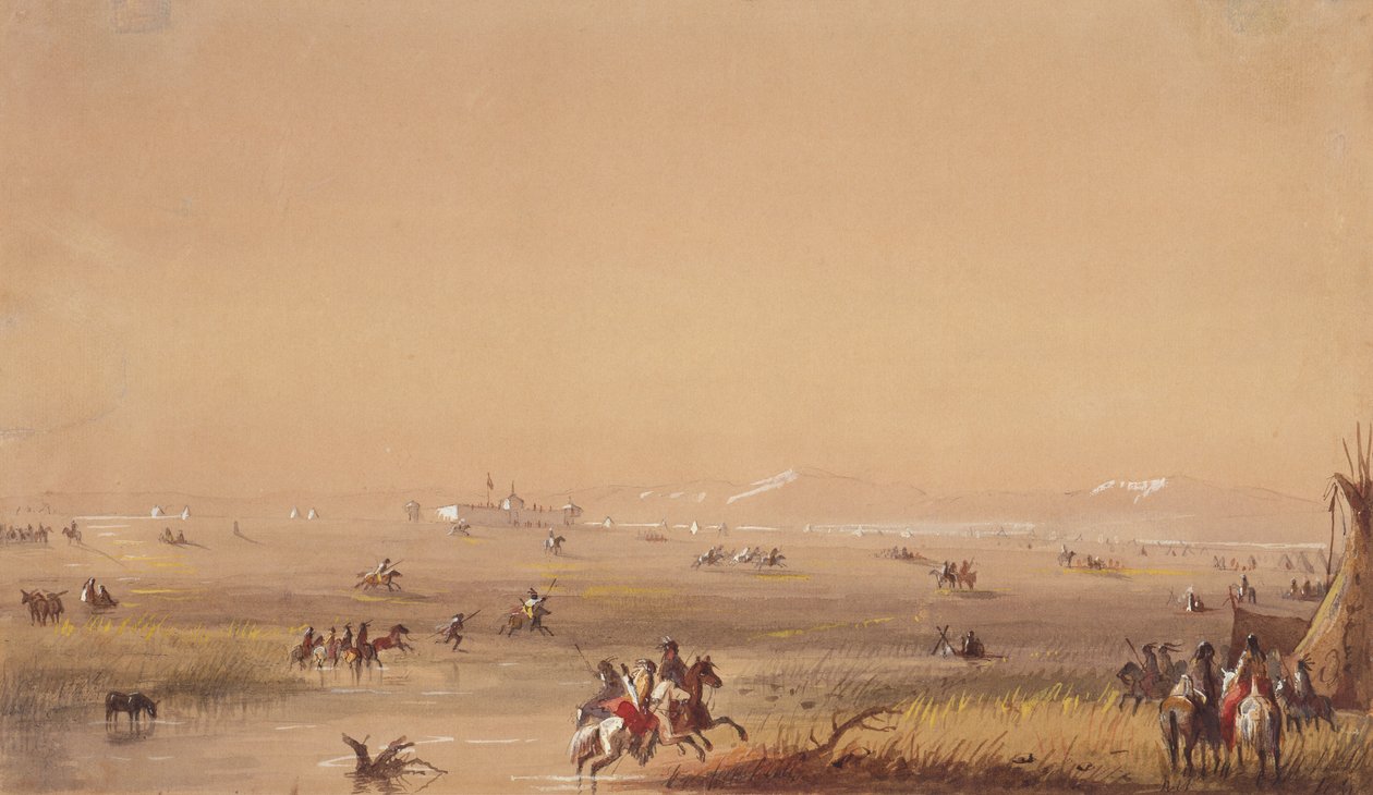 拉莱米堡附近的场景，约 1837 年（纸上铅笔、水彩和水粉画） 作者 阿尔弗雷德·雅各布·米勒