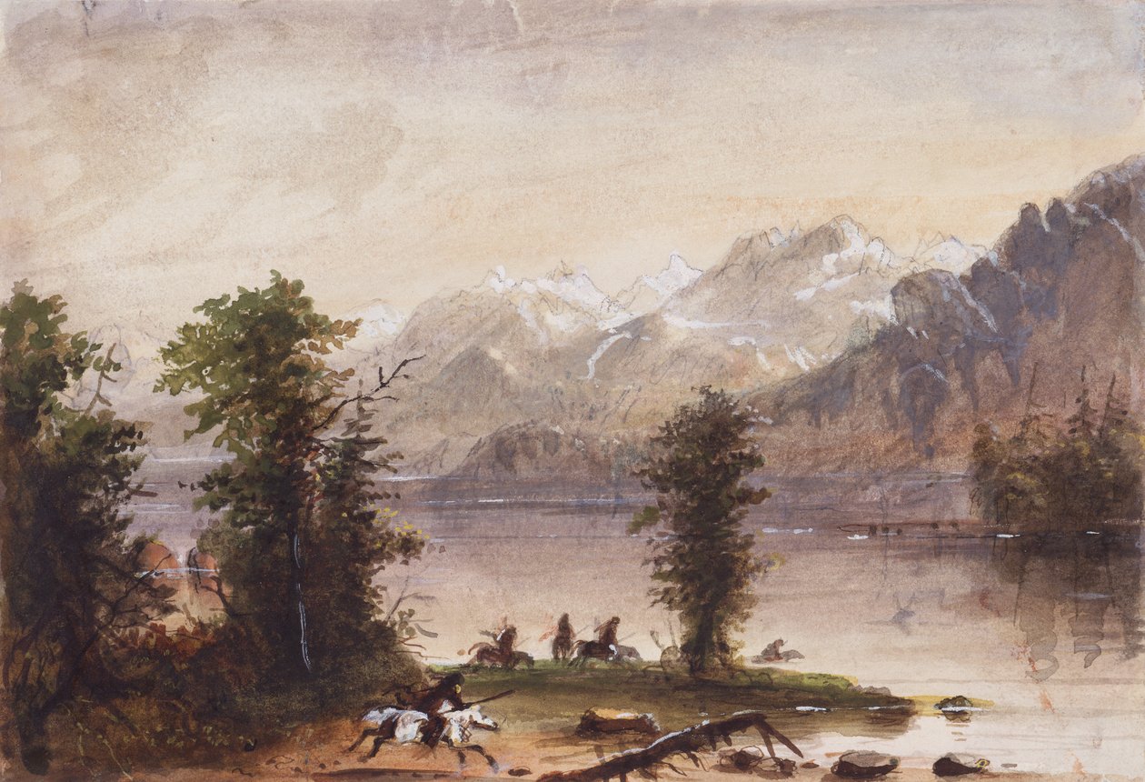 风河山，约 1837 年（纸上铅笔、水彩和水粉画） 作者 阿尔弗雷德·雅各布·米勒