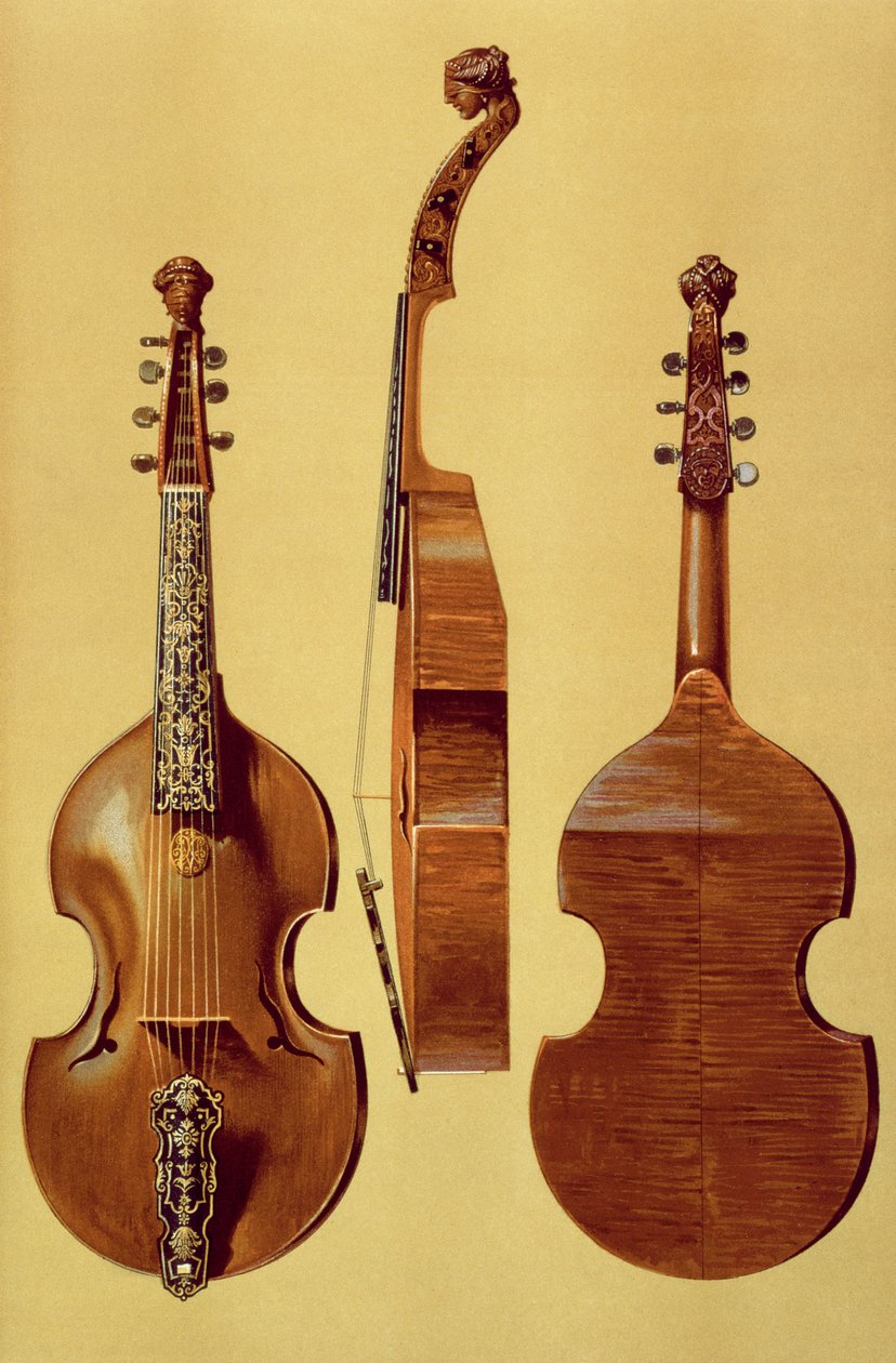 18世纪的Viola d&39;Amore，来自&39;乐器&39;（彩色光刻） 作者 阿尔弗雷德·詹姆斯·希普金斯