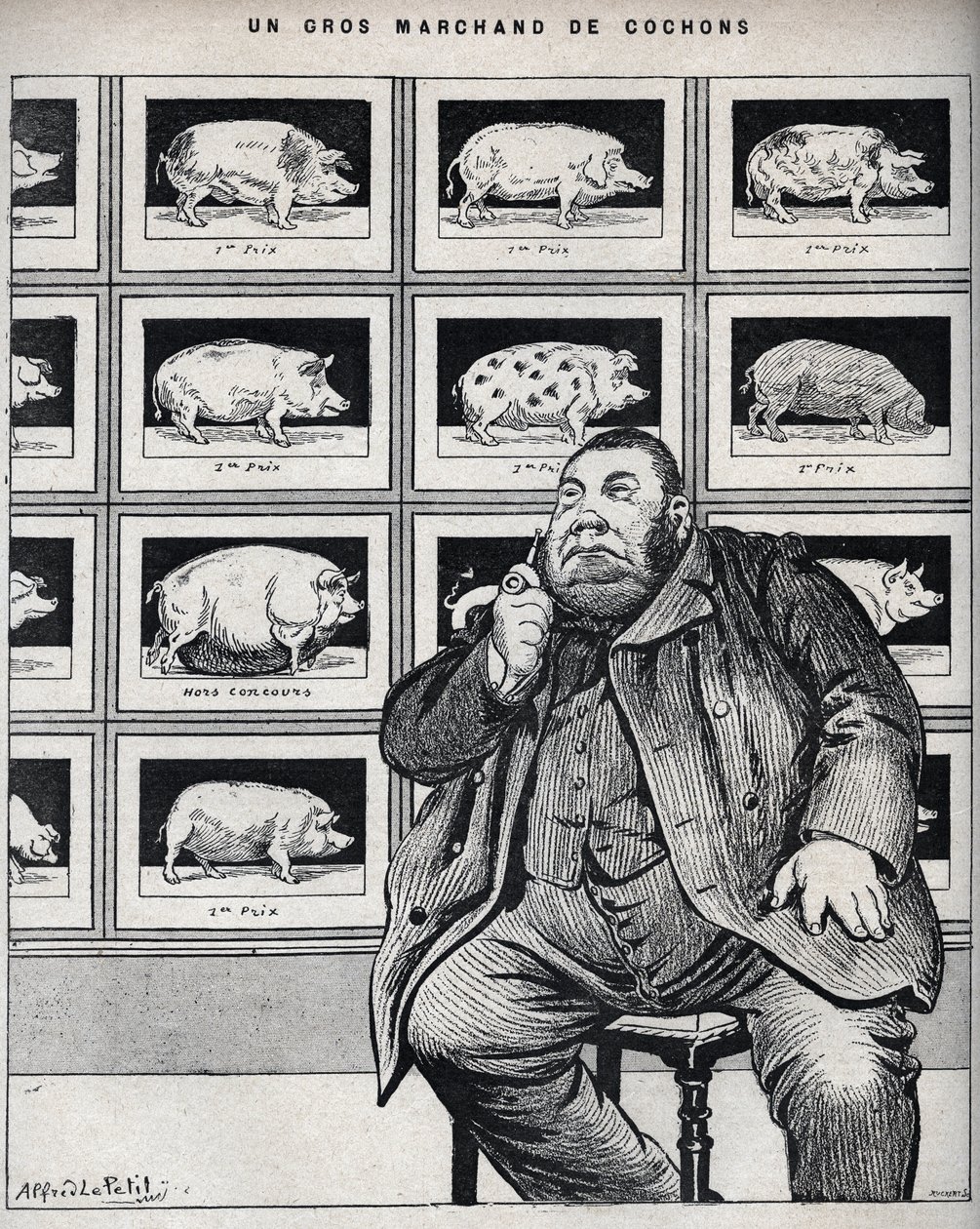 一个大猪贩子--"Le Cochon，诺曼底纪念品 "中的漫画 1898年 作者 阿尔弗雷德·勒·佩蒂特