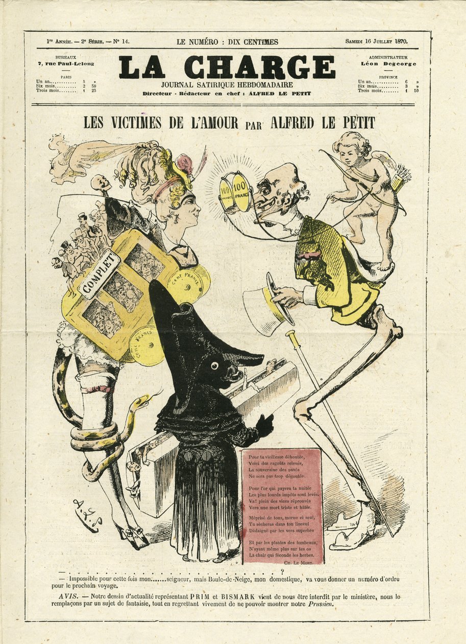阿尔弗雷德-勒彼特（1841-1909）为《La Charge》（1870年）第14期封面提供的插图。 作者 阿尔弗雷德·勒·佩蒂特