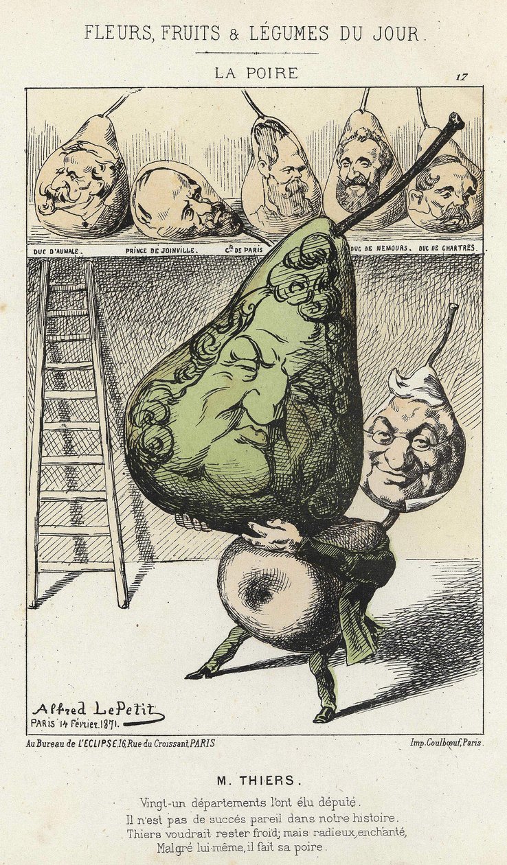 La Peire:关于梯也尔的漫画--1871年2月14日阿尔弗雷德-勒佩蒂的插图，载于《今日之花、水果和蔬菜》。 作者 阿尔弗雷德·勒·佩蒂特