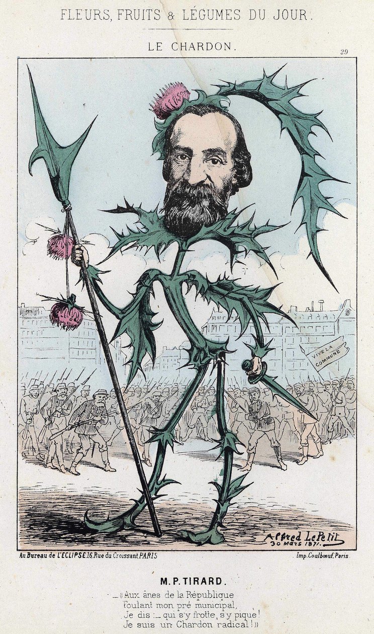 Le Thistle：关于P.Tirard的漫画--1871年3月30日 "当天的花、水果和蔬菜 "中的插图。 作者 阿尔弗雷德·勒·佩蒂特