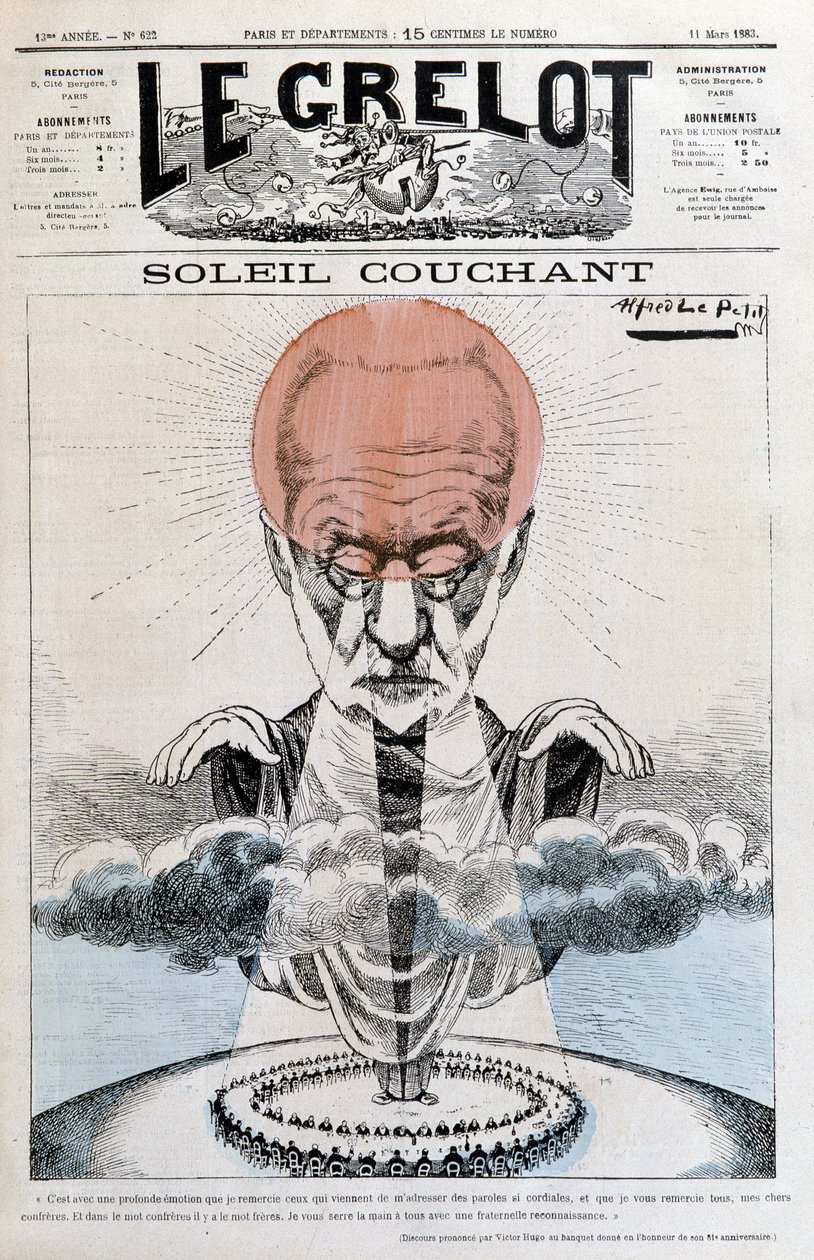 日落：维克多·雨果 - 阿尔弗雷德·勒佩佩蒂 (Alfred Le Pepetit) 于 1883 年 3 月 11 日的“”Le Grelot”” 作者 阿尔弗雷德·勒·佩蒂特