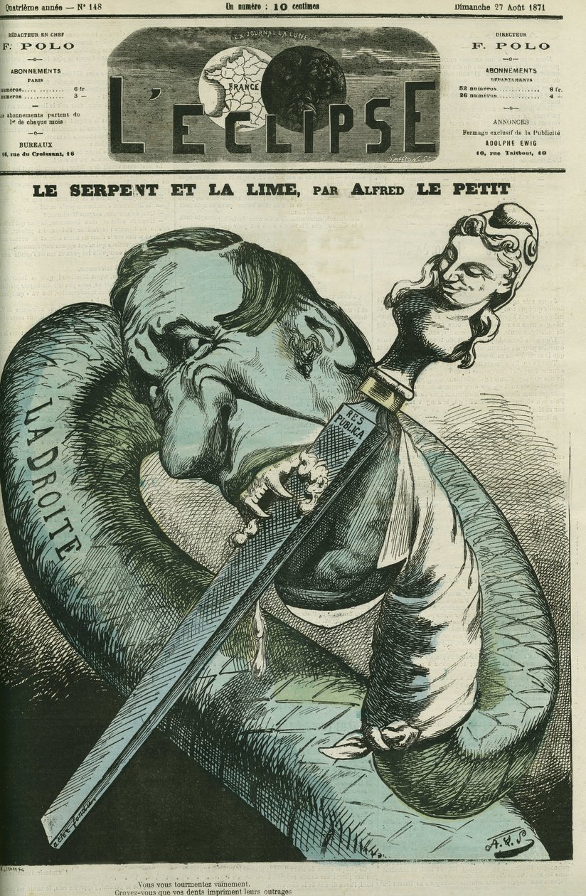 蛇和文件，右蛇在共和国上咬牙切齿。 A. Le petit 的“L
