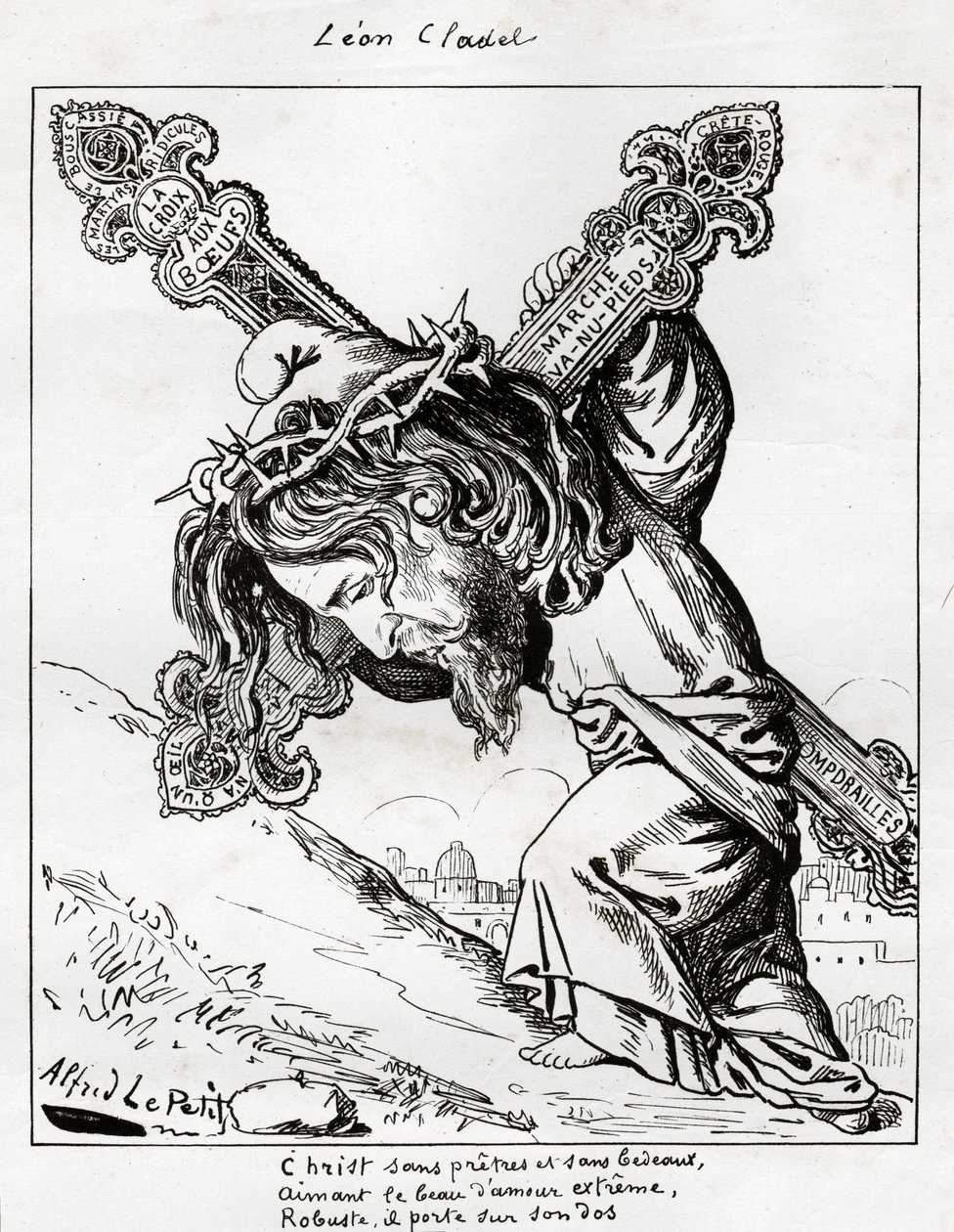 caricature of Leon Cladel, c.1875-80 (engraving) 作者 阿尔弗雷德·勒·佩蒂特