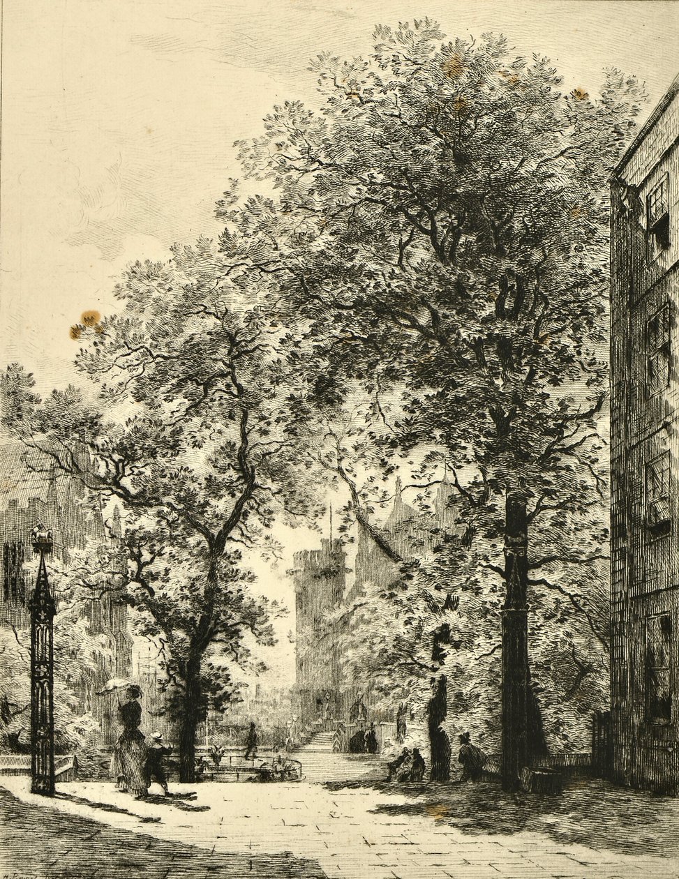 Fountain Court, Temple (etching) 作者 阿尔弗雷德·路易斯·布鲁内特·德拜恩斯