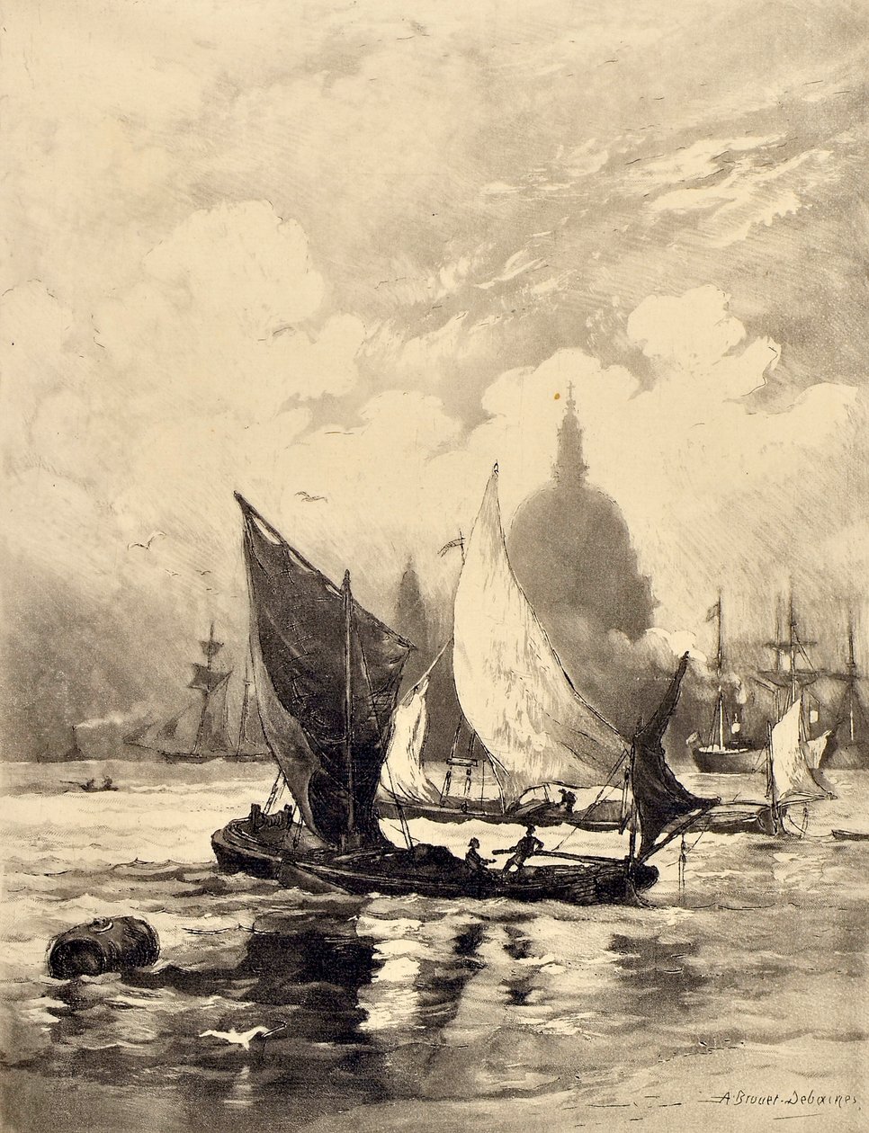 The Thames Below London Bridge (aquatint) 作者 阿尔弗雷德·路易斯·布鲁内特·德拜恩斯