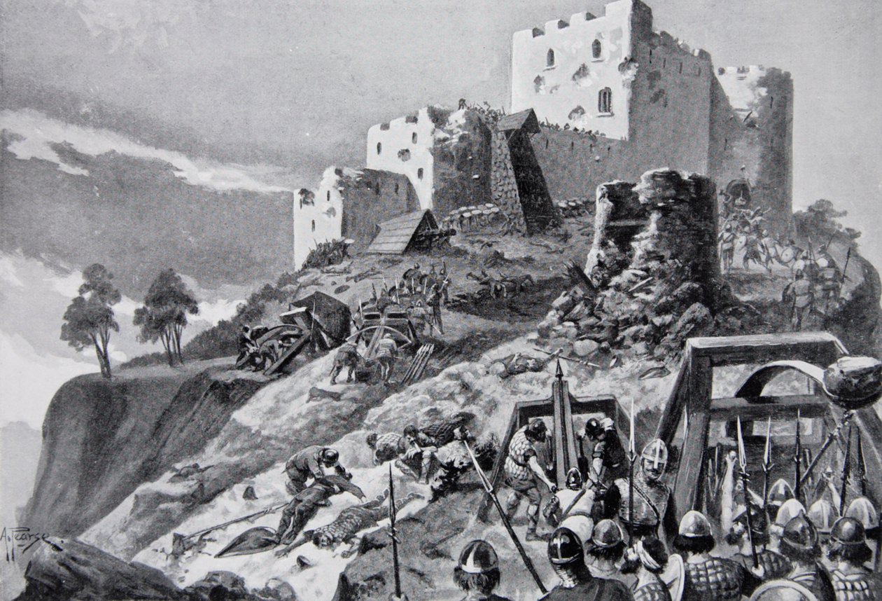 1095 年威尔士袭击蒙哥马利城堡，由波伊斯亲王 Cadwgan ap Bleddyn 领导，插图来自“Hutchinson