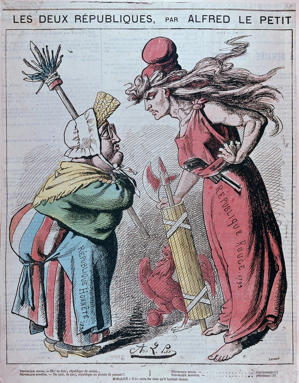 两个共和国的卡通，“”Republique Honnete（1830 年）和 Republique rouge（1793 年）”，Alfred Le Petitty 在“Le Grelot” 1872 年 作者 阿尔弗雷德·佩蒂（Alfred Petit）