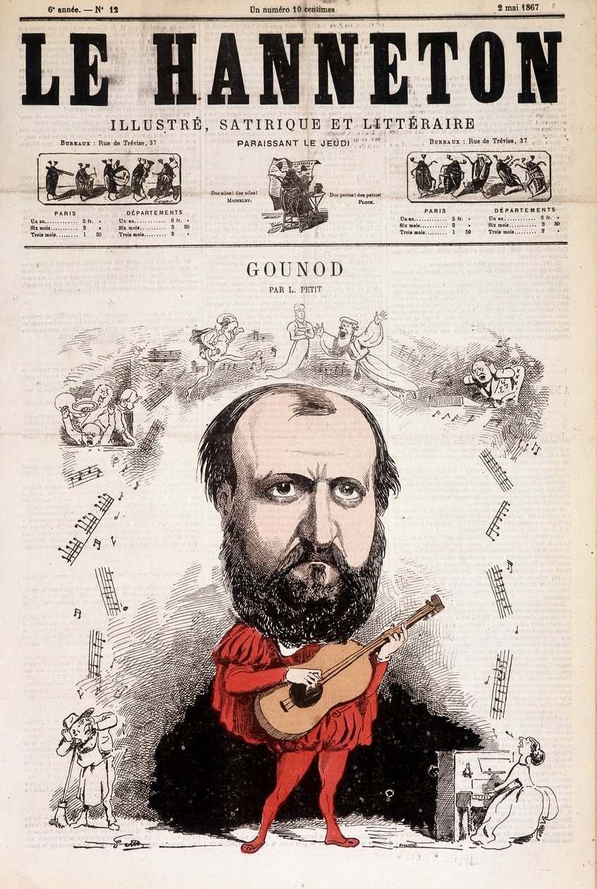 1867 年 5 月的沙宾。 法国作曲家查尔斯·古诺 (Charles Gounod) (1818 - 1893) 的卡通作品。 阿尔弗雷德·勒·佩蒂泰 (alfred le Petité) 作者 阿尔弗雷德·佩蒂（Alfred Petit）