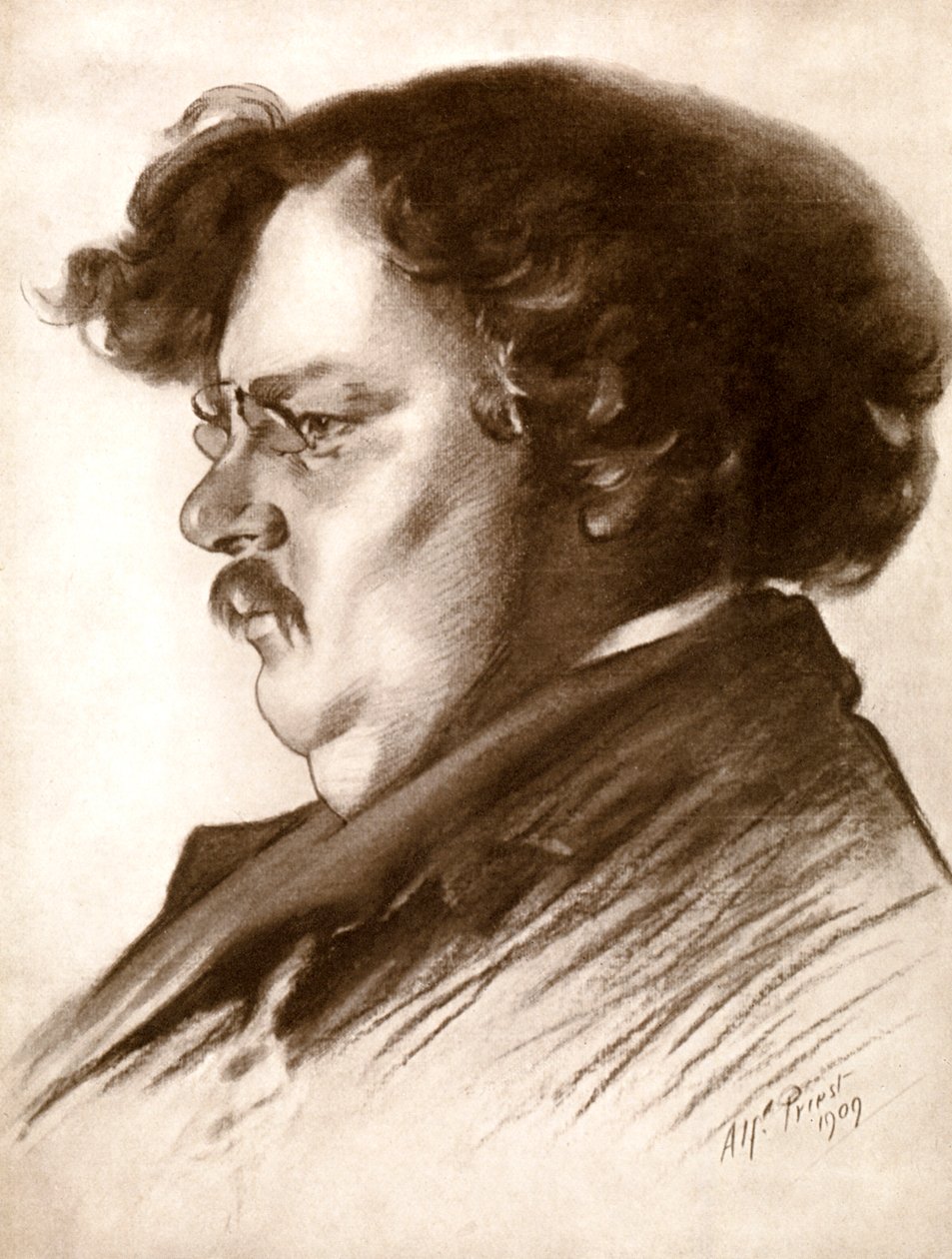 吉尔伯特·基思·切斯特顿（Gilbert Keith Chesterton），英国作家，1909年-1910年。 作者 阿尔弗雷德·普里斯特