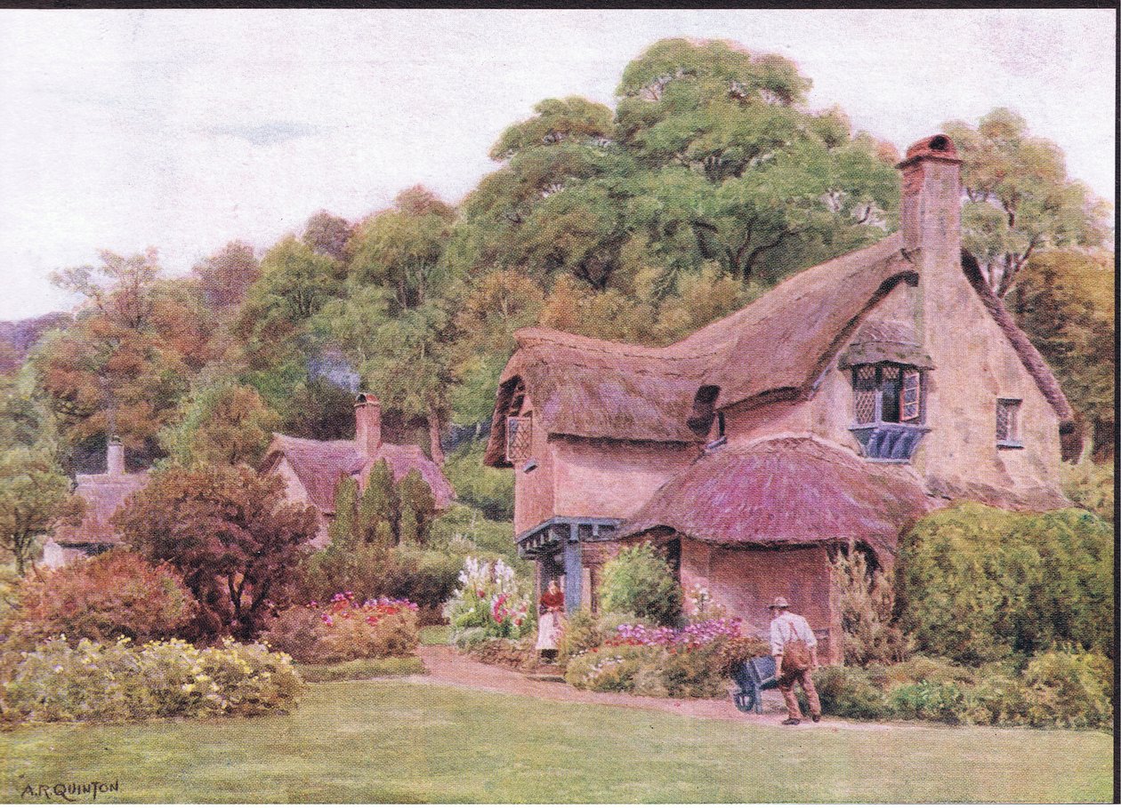 Almhouses, Selworthy Green, Somerset, 摘自Dent & Sons Limited出版的《英格兰农村的小屋和乡村生活》。 作者 阿尔弗雷德·罗伯特·昆顿