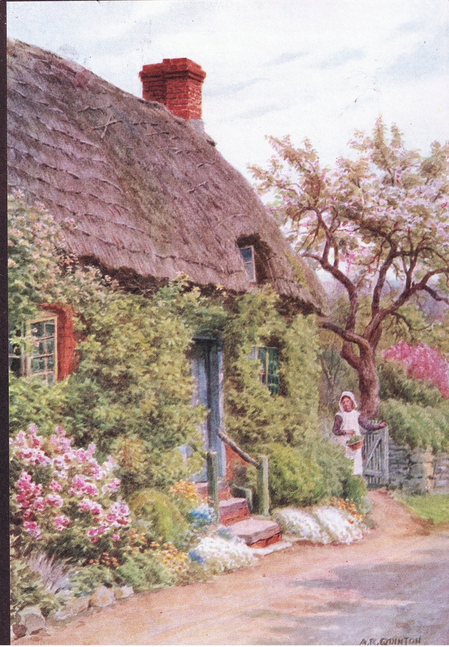 The Cottage Door, Elmley Castle, Worcester, from The Cottages and the Village Life of Rural England 由 Dent & Sons Limited 出版 作者 阿尔弗雷德·罗伯特·昆顿