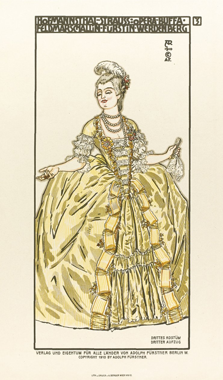 歌剧《 Der Rosenkavalier》的服装设计理查德·斯特劳斯（Richard Strauss），《玫瑰骑士》，1910年 作者 阿尔弗雷德罗尔