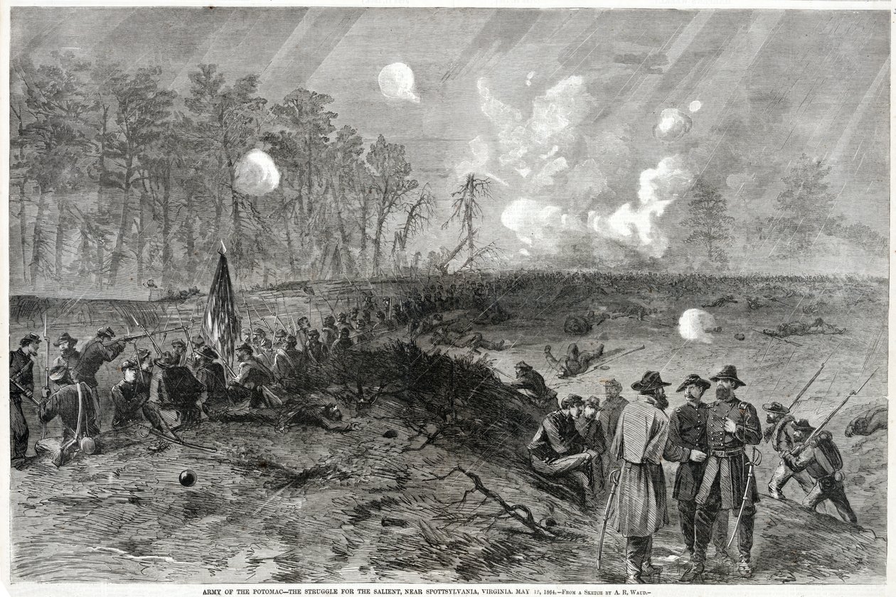 波托马克的军队 - 在弗吉尼亚州的Spottsylvania附近的突袭斗争。 1864年5月12日，来自Harpers Weekly，pub。 1864年 作者 阿尔弗雷德·鲁道夫·沃德