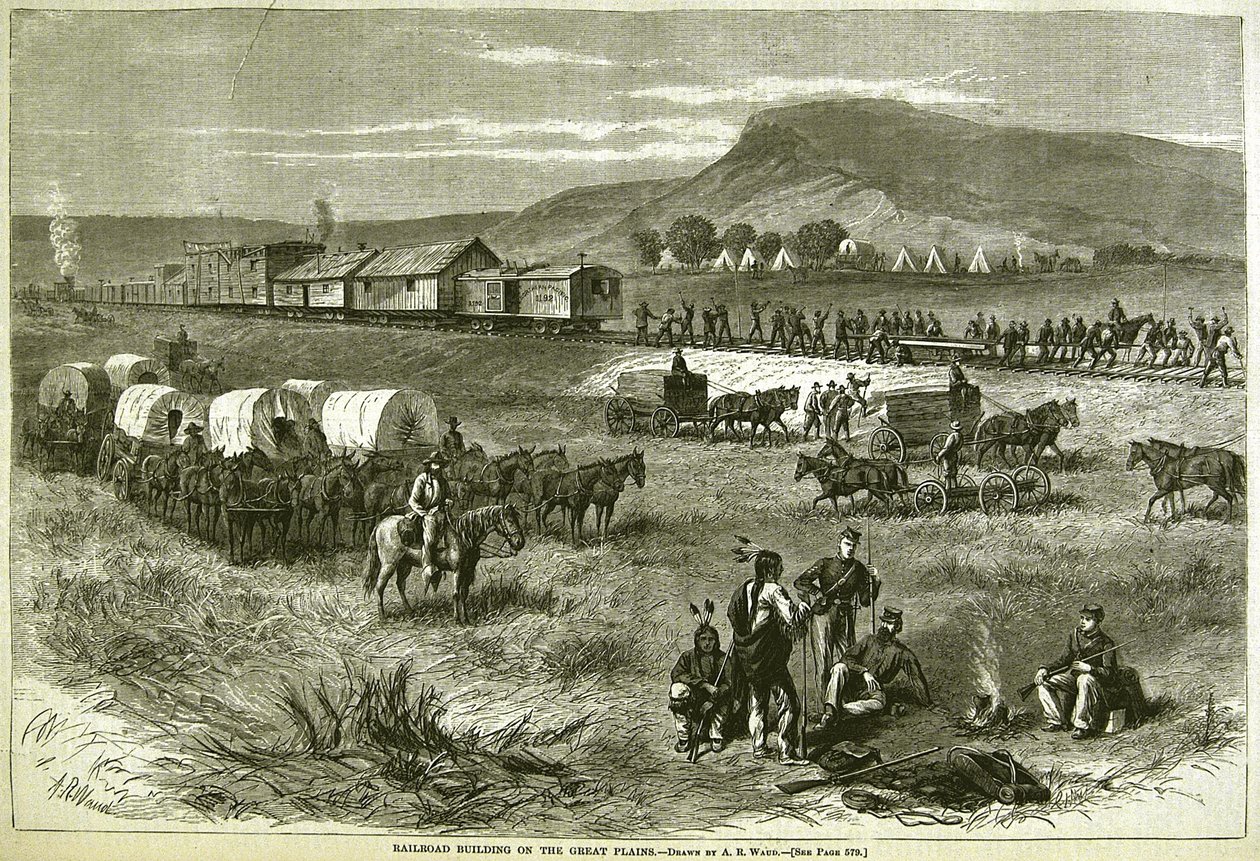 大平原上的铁路建筑，来自&39;Harper&39;s Weekly&39;，1875年7月17日 作者 阿尔弗雷德·鲁道夫·沃德