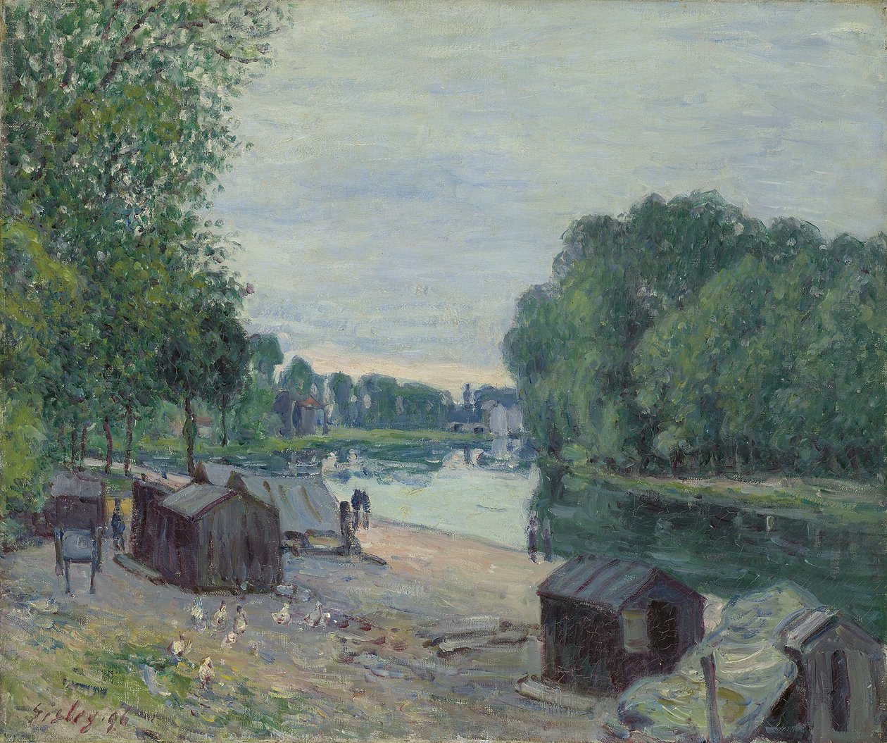 棚屋边缘的小屋； Cabanes au Bord du Loing，1896年 作者 阿尔弗雷德·西斯利