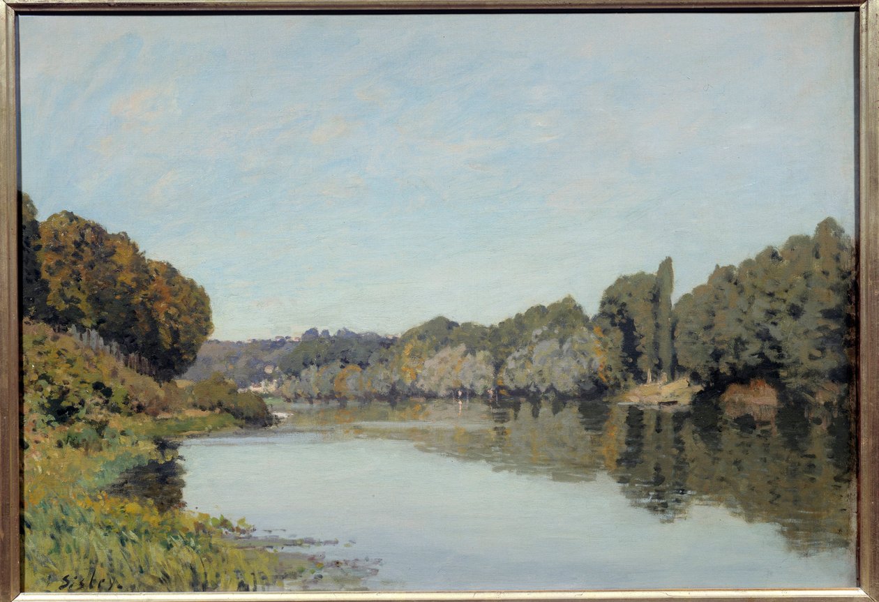 La seine a Bougival。 阿尔弗雷德·西斯莱 (Alfred Sisley) 的绘画 (1839 - 1899) 作者 阿尔弗雷德·西斯利