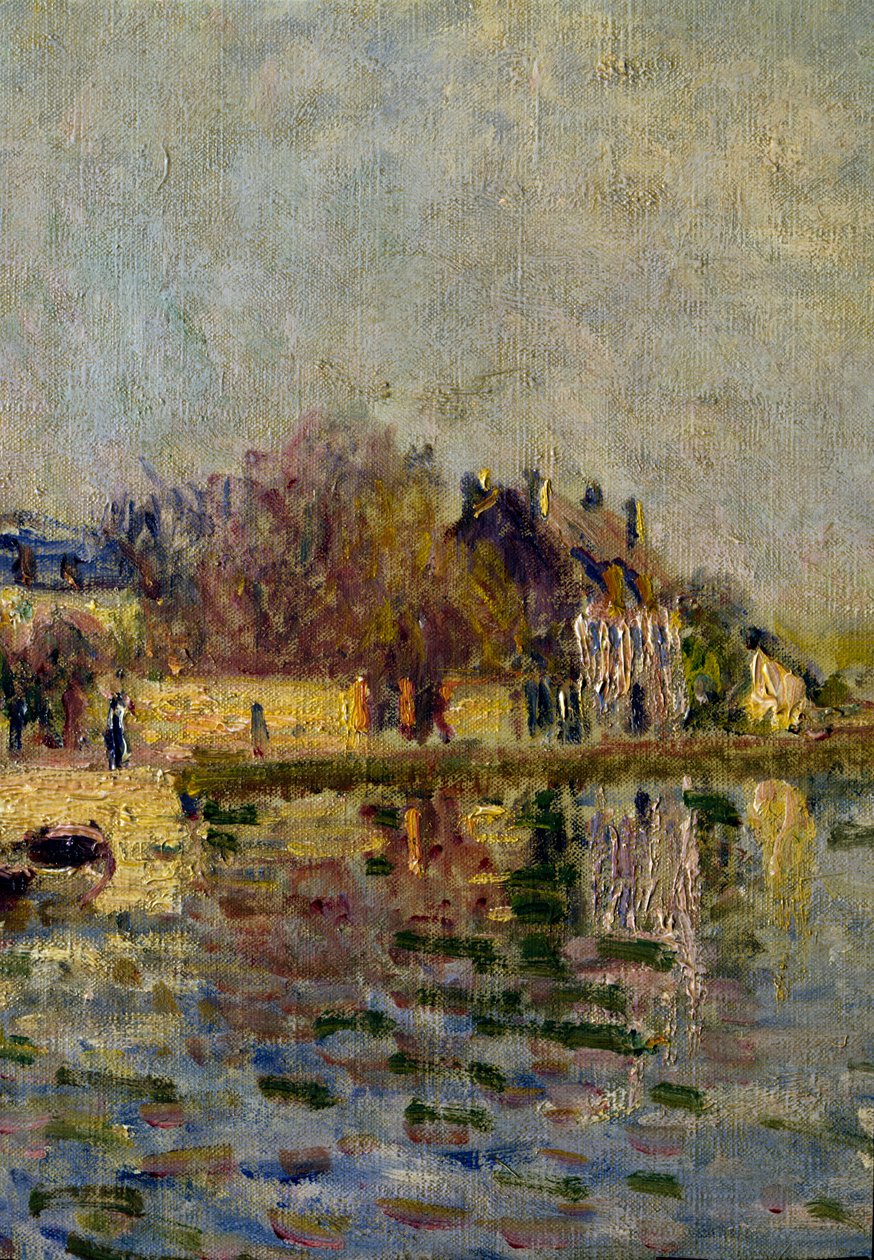 Loing 细节运河。 阿尔弗雷德·西斯莱 (Alfred Sisley) (1839-1899) 的画作，1884 年 0,38x0,55 m 巴黎，奥赛博物馆 作者 阿尔弗雷德·西斯利