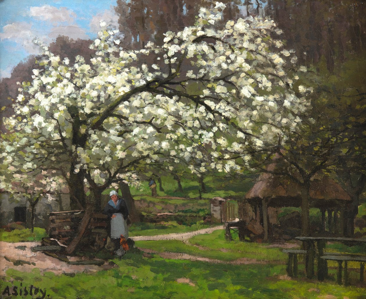 Printemps, paysanne sous les arbres en fleurs Spring, peasant woman under..., ca. 1865. 作者 阿尔弗雷德·西斯利