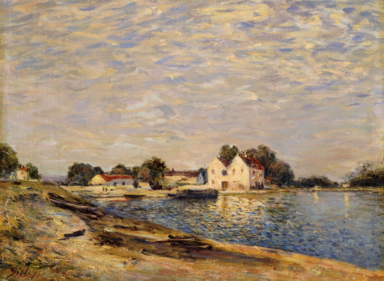圣马梅斯，在河岸边；圣玛梅斯（Les Bord du Loing），1884年 作者 阿尔弗雷德·西斯利