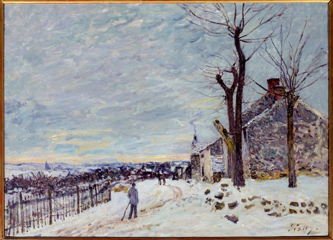 Veneux-Nadon (Veneux Nadon en Seine et Marne) 的下雪天气。 阿尔弗雷德·西斯莱 (Alfred Sisley) 的绘画 (1839 - 1899) 作者 阿尔弗雷德·西斯利