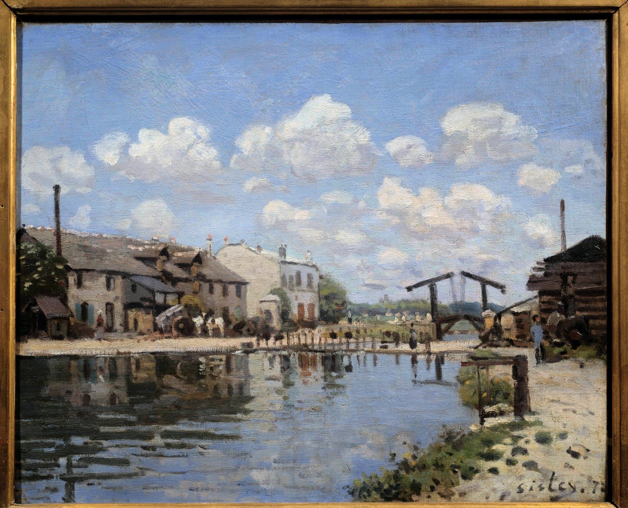 1872 年在巴黎的圣马丁运河 船闸的视图。 阿尔弗雷德·西斯莱 (Alfred Sisley) (1839-1899) 的绘画 1872 年昏暗。 0,38 x 0,46 m 巴黎，奥赛博物馆 - 1872 年圣马丁运河景观。水闸景观。 阿尔弗雷德·西斯莱 (Alfred Sisley) (1839-1899) 的绘画 1872 年太阳 0.38 x 0.46 m 作者 阿尔弗雷德·西斯利