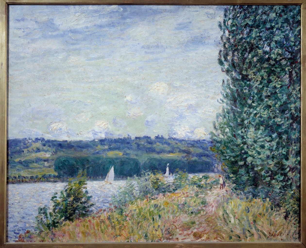 塞纳河有布耶，大风。 阿尔弗雷德·西斯莱 (Alfred Sisley) 的绘画 (1839 - 1899) 作者 阿尔弗雷德·西斯利