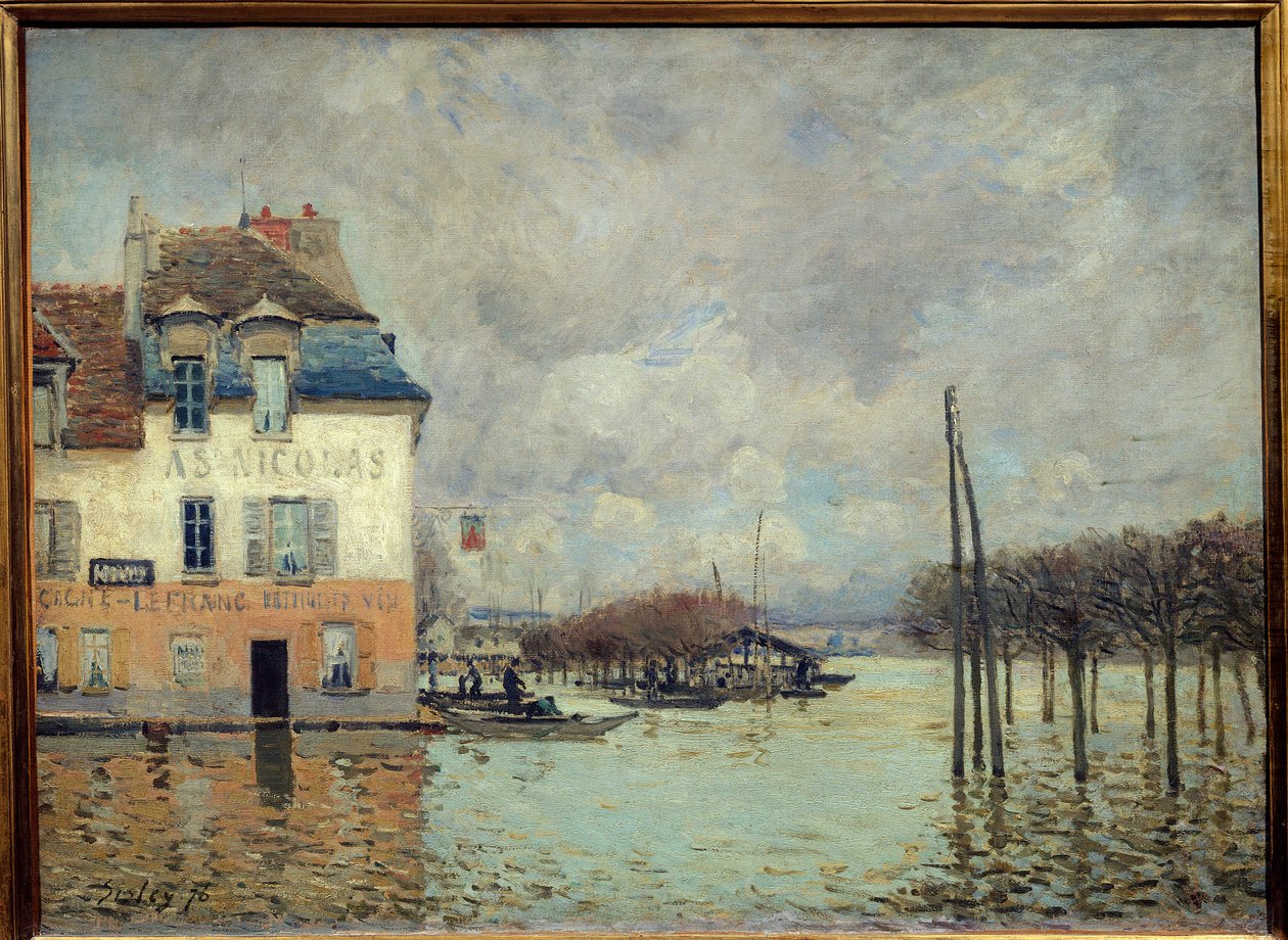 马利港 (Port-Marly) 的洪水 阿尔弗雷德·西斯莱 (Alfred Sisley) (1839-1899) 的画作，1876 年昏暗。 0,60 x 0,81 m 巴黎，奥赛博物馆 作者 阿尔弗雷德·西斯利