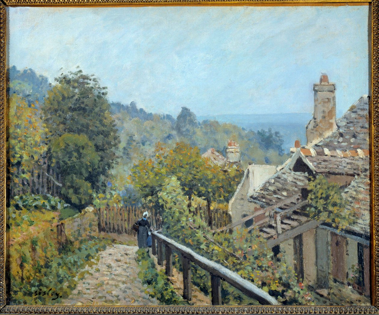 Louveciennes 的景色，被称为高度的中间海岸的路径，由阿尔弗雷德·西斯莱 (Alfred Sisley，1839-1899) 绘制，1873 年太阳。 0,38x0,46 m 巴黎，奥赛博物馆 作者 阿尔弗雷德·西斯利