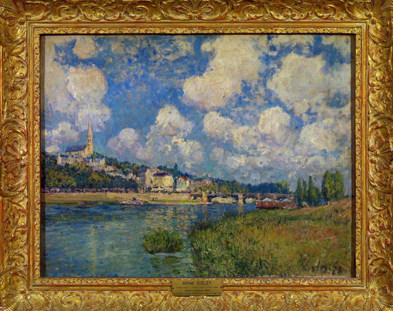 巴黎附近圣云的景色阿尔弗雷德·西斯莱 (Alfred Sisley) (1839-1899) 的画作，1877 年昏暗 0.55 x 0.65 m 作者 阿尔弗雷德·西斯利