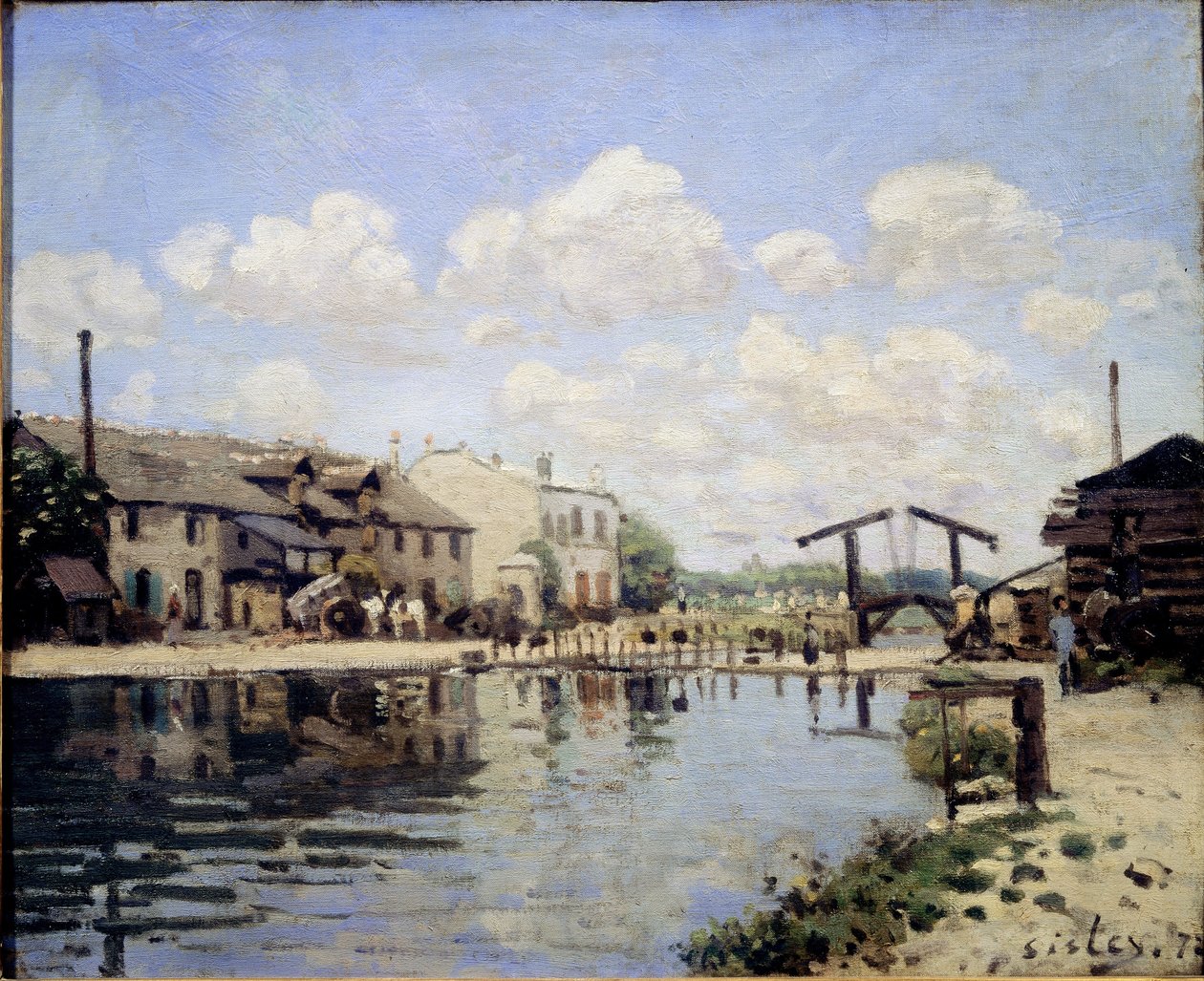 1872年的圣马丁运河景观。水闸景观--布面油画 作者 阿尔弗雷德·西斯利