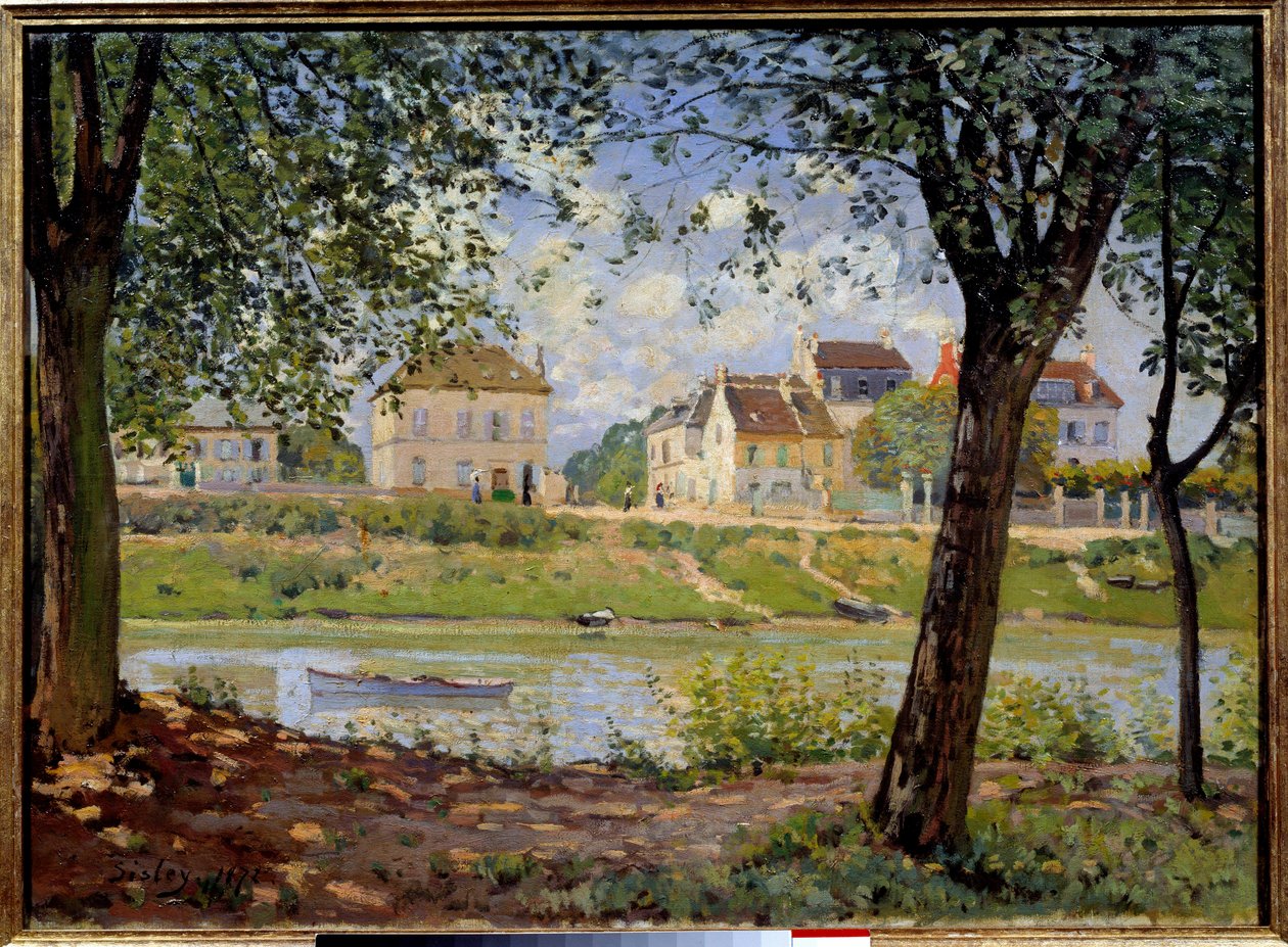 Villeuneuve La Garenne or village on the banks of the Seine. Painting by Alfred Sisley (1839-1899) 作者 阿尔弗雷德·西斯利