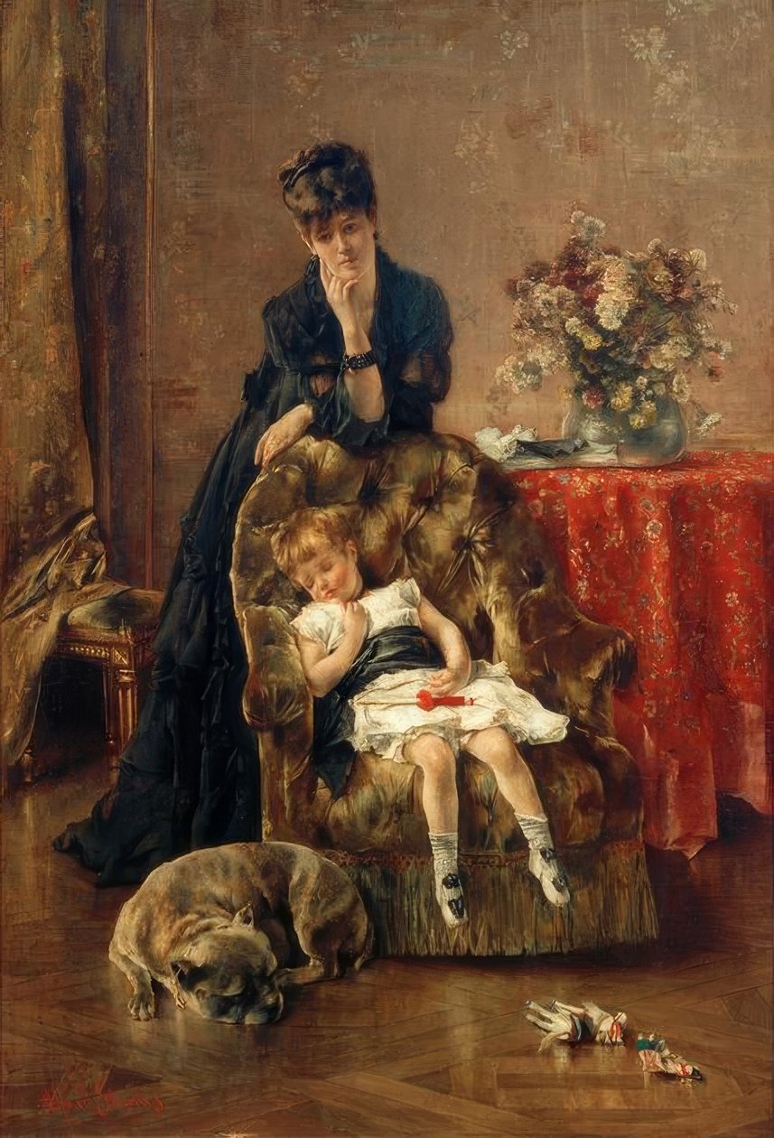 史蒂文斯，熟睡中的孩子 作者 阿尔弗雷德·埃米尔·史蒂文斯（Alfred Emile Stevens）