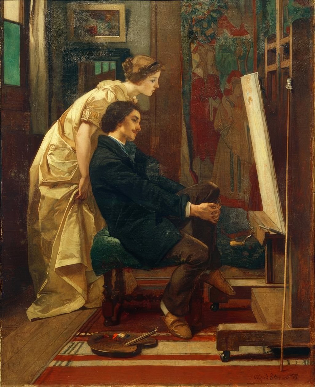 史蒂文斯，画家和他的模型 作者 阿尔弗雷德·埃米尔·史蒂文斯（Alfred Emile Stevens）