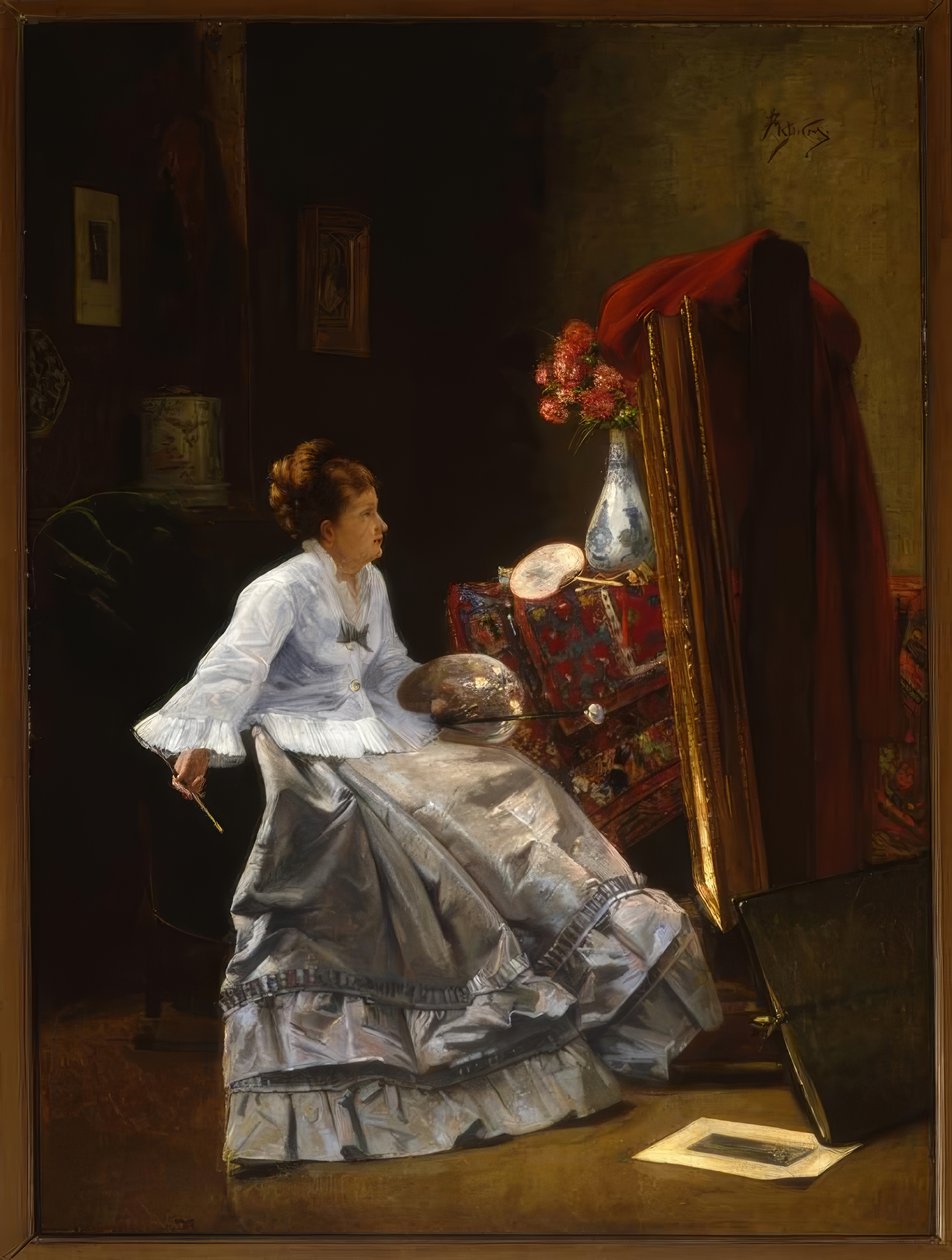 应归功于画架上的夫人史蒂文斯（A.Stevens） 作者 阿尔弗雷德·埃米尔·史蒂文斯（Alfred Emile Stevens）