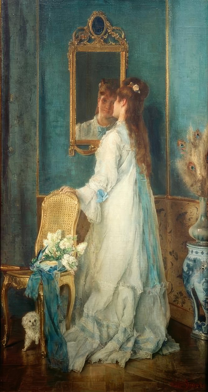 镜子前的女孩阿尔弗雷德·史蒂文斯（Alfred Stevens） 作者 阿尔弗雷德·埃米尔·史蒂文斯（Alfred Emile Stevens）