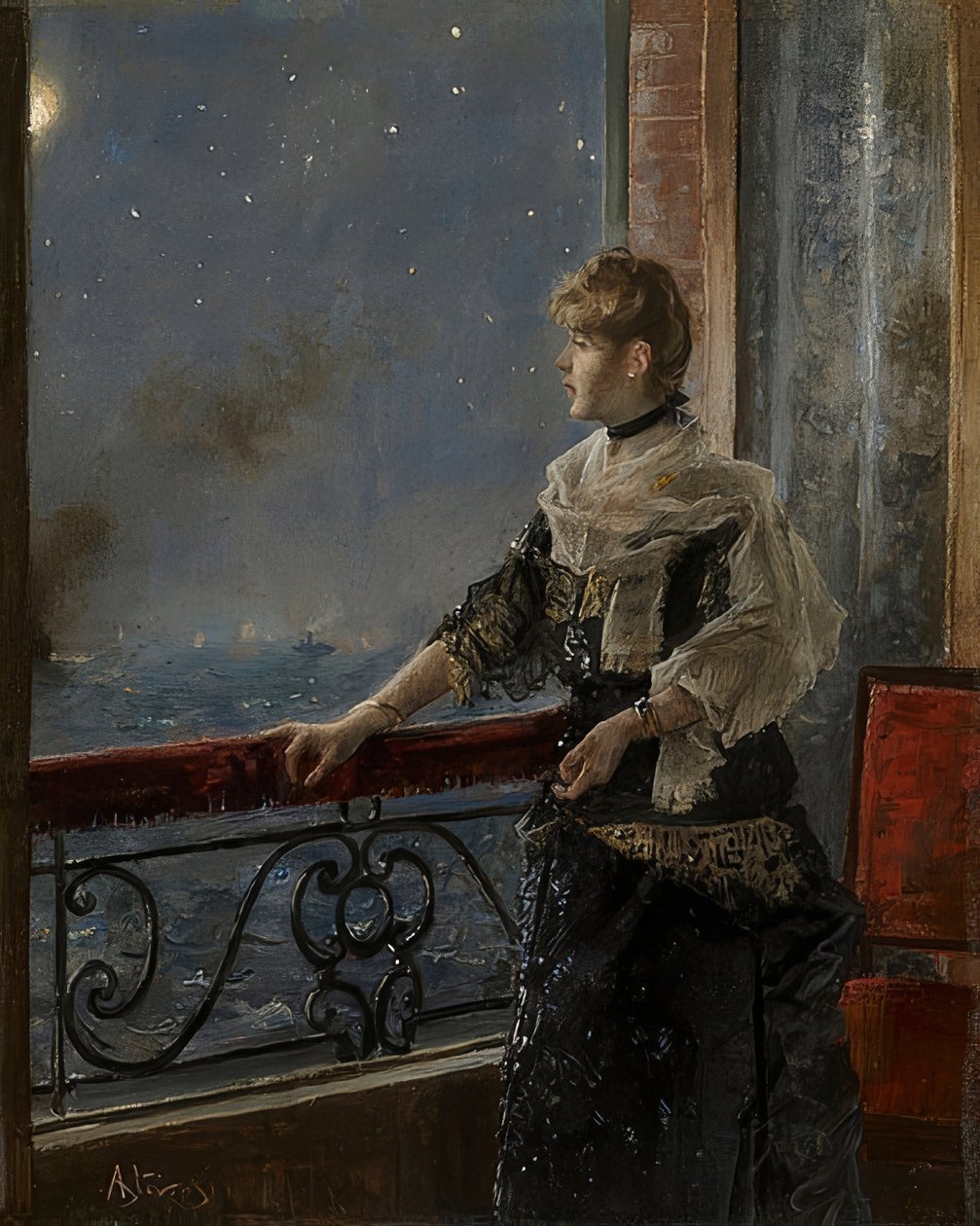 月光（Au clair de la lune）。约于1885年 作者 阿尔弗雷德·埃米尔·史蒂文斯（Alfred Emile Stevens）