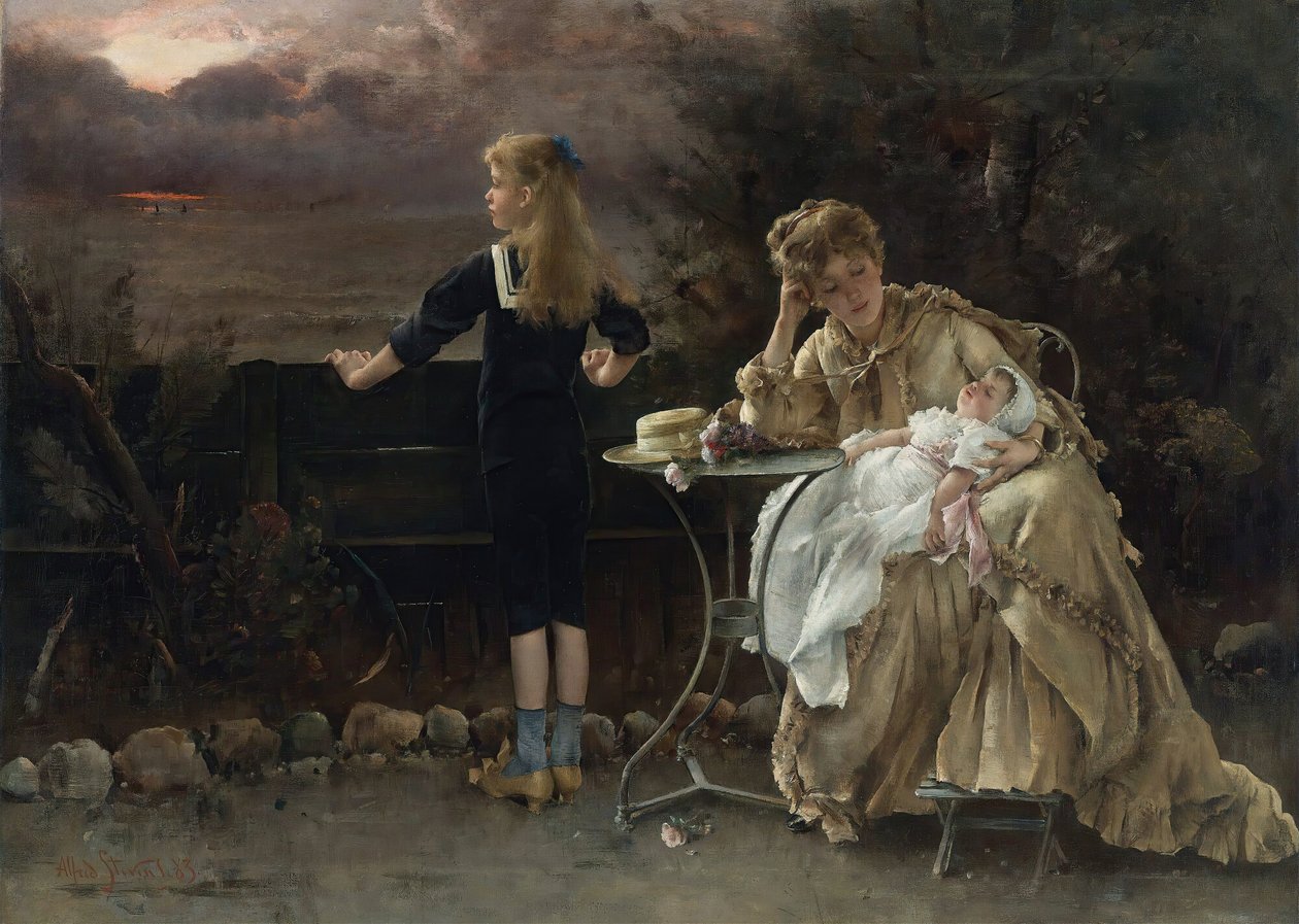 母亲和她的孩子，1883年。 作者 阿尔弗雷德·埃米尔·史蒂文斯（Alfred Emile Stevens）