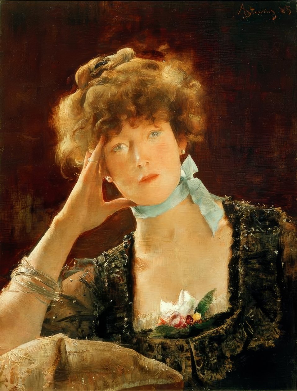 莎拉·伯恩哈特（Sarah Bernhardt）-阿尔弗雷德·史蒂文斯（Alfred Stevens）绘画 作者 阿尔弗雷德·埃米尔·史蒂文斯（Alfred Emile Stevens）