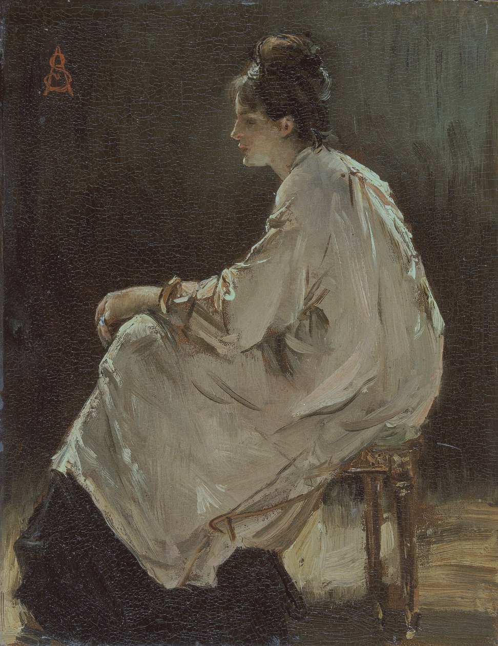 坐着的女孩》，1843-1906年 作者 阿尔弗雷德·埃米尔·史蒂文斯（Alfred Emile Stevens）