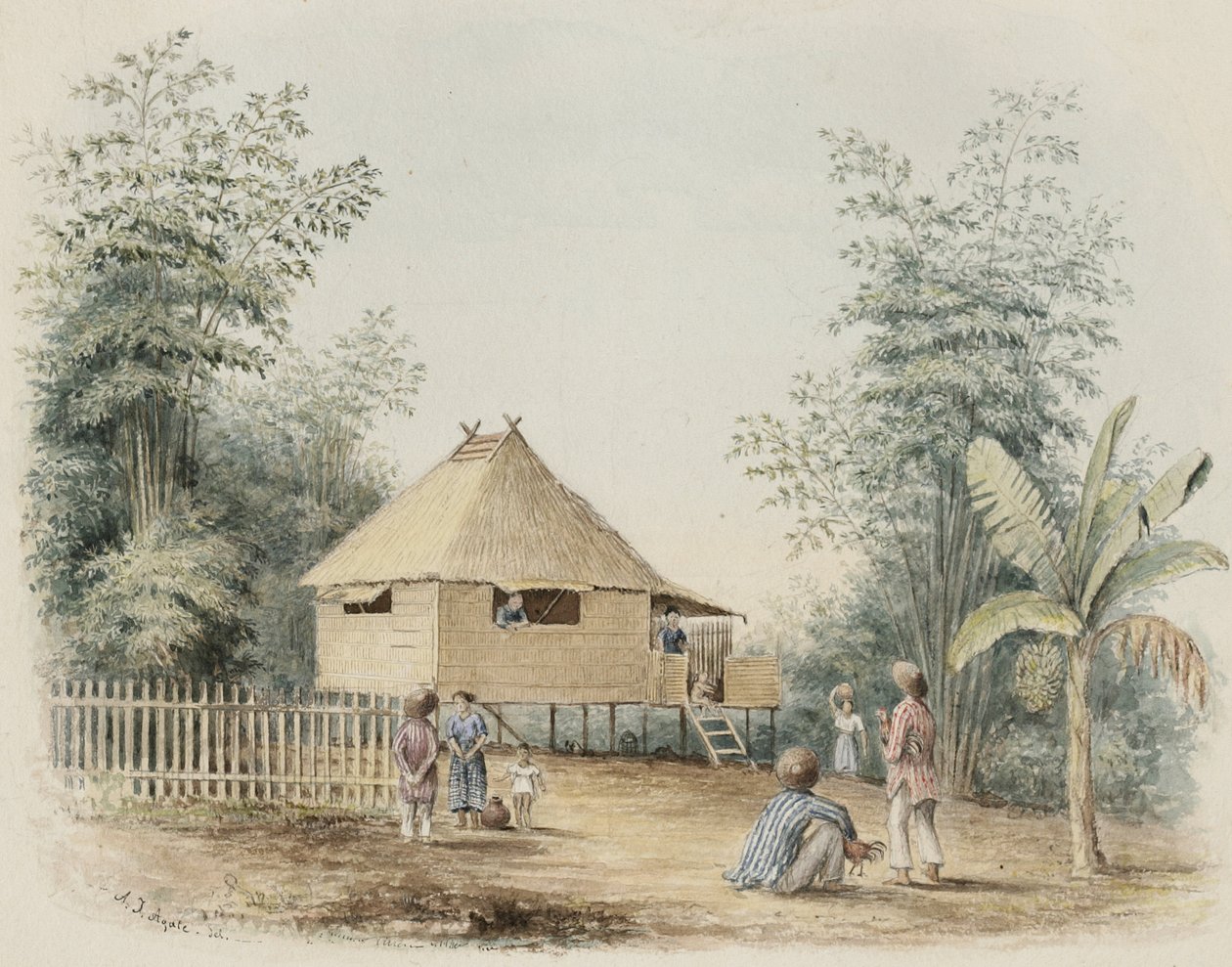 1842年在马尼拉附近的土着房子（wc用奶油编织纸上的笔和墨水触摸） 作者 阿尔弗雷德·托马斯·玛格