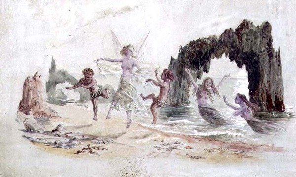 海岸上的仙女和精灵（水彩画） 作者 阿尔弗雷德·汤普森