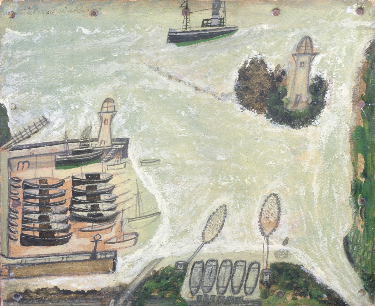 圣艾夫斯港和Godrevy灯塔，c.1930 作者 阿尔弗雷德·沃利斯