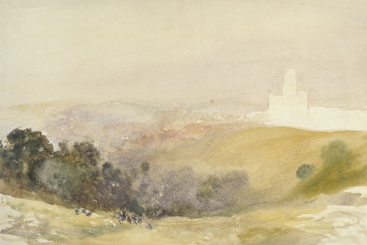 来自红山的达勒姆，1880-86（石墨上的水彩，纸上） 作者 阿尔弗雷德·威廉·亨特