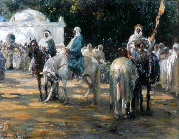 在网棚前，约1903年（布面油画）。 作者 Wierusz Kowalski 的阿尔弗雷德